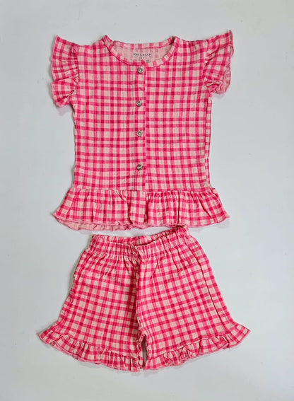 Front Open Ribbed Cotton Frill Short Sets | Comfy & Easy Wear |2-6yrs