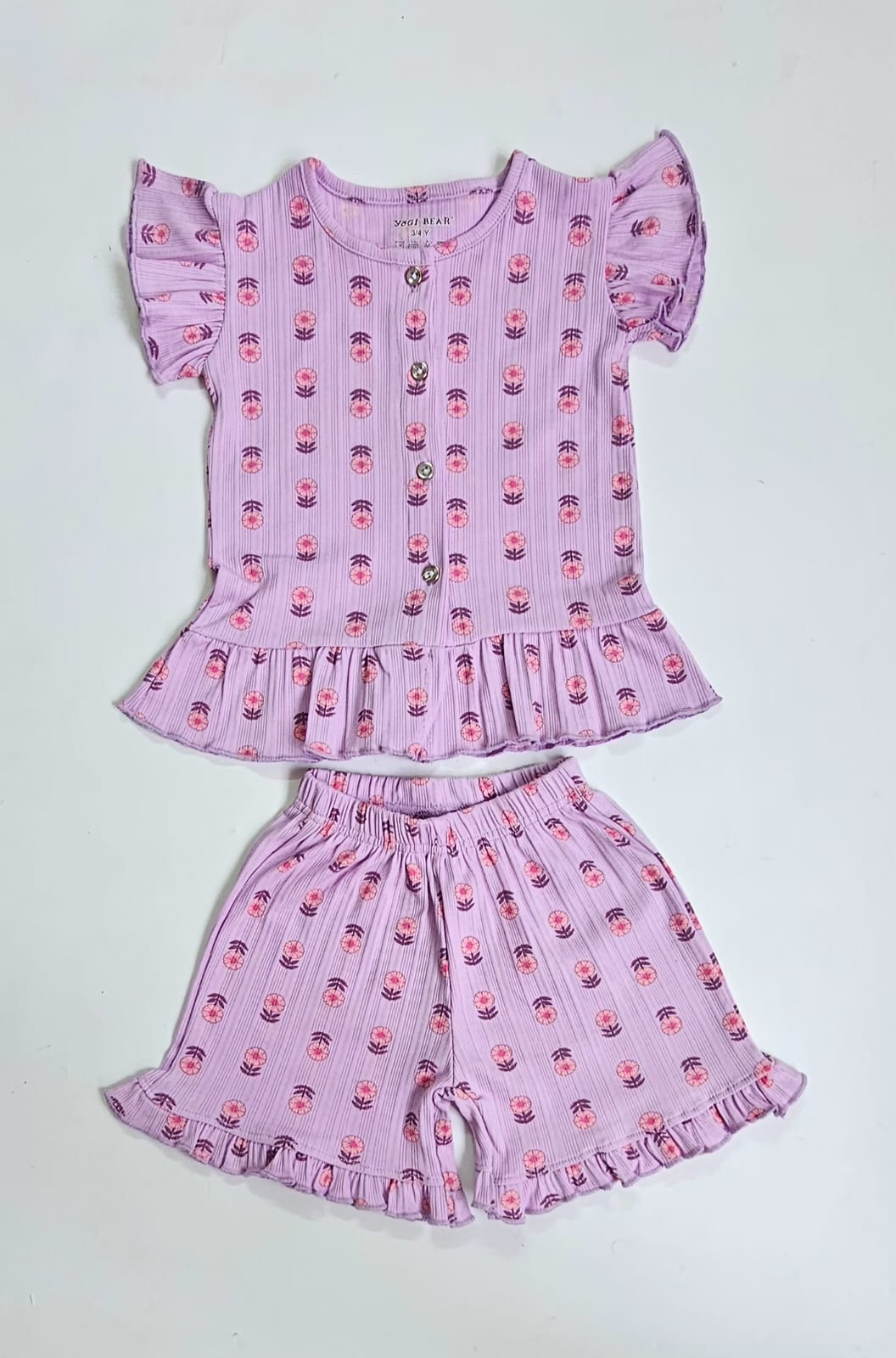 Front Open Ribbed Cotton Frill Short Sets | Comfy & Easy Wear |2-6yrs
