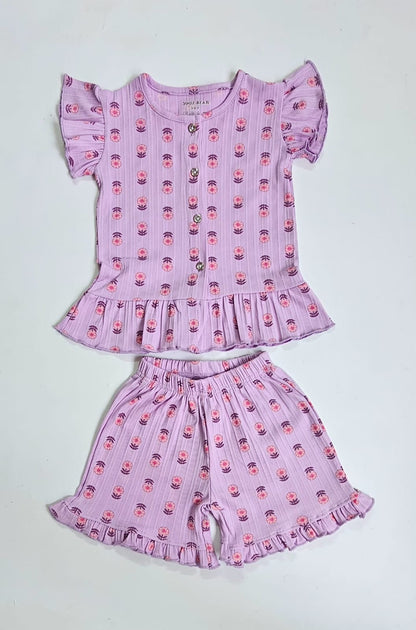 Front Open Ribbed Cotton Frill Short Sets | Comfy & Easy Wear |2-6yrs