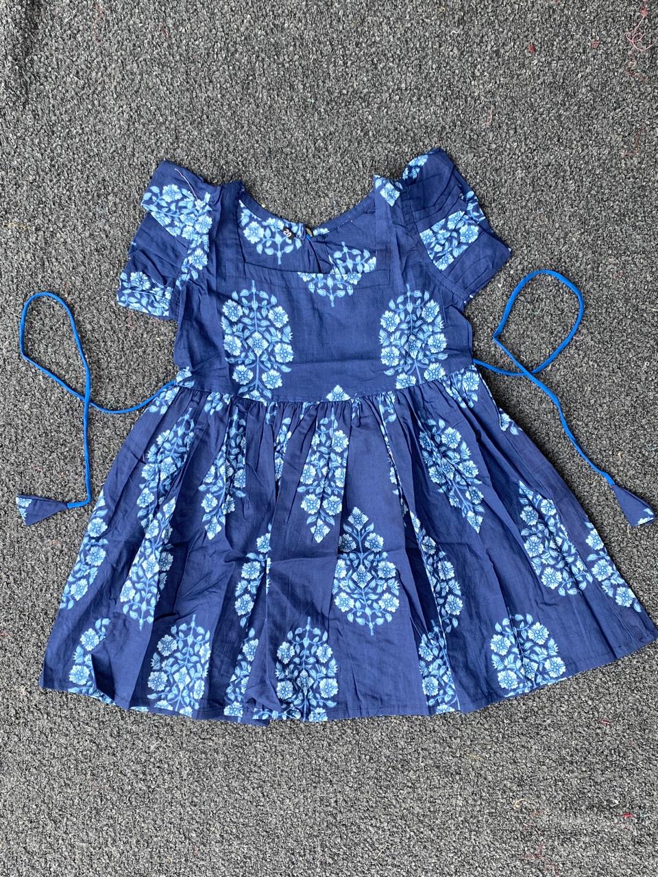 Cotton Frill Sleeve Frocks with Adjustable thread|1 to 9yrs| Indigo Bloom