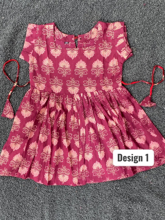 1-2yrs | Cotton Frill Sleeve Frocks with Adjustable threads