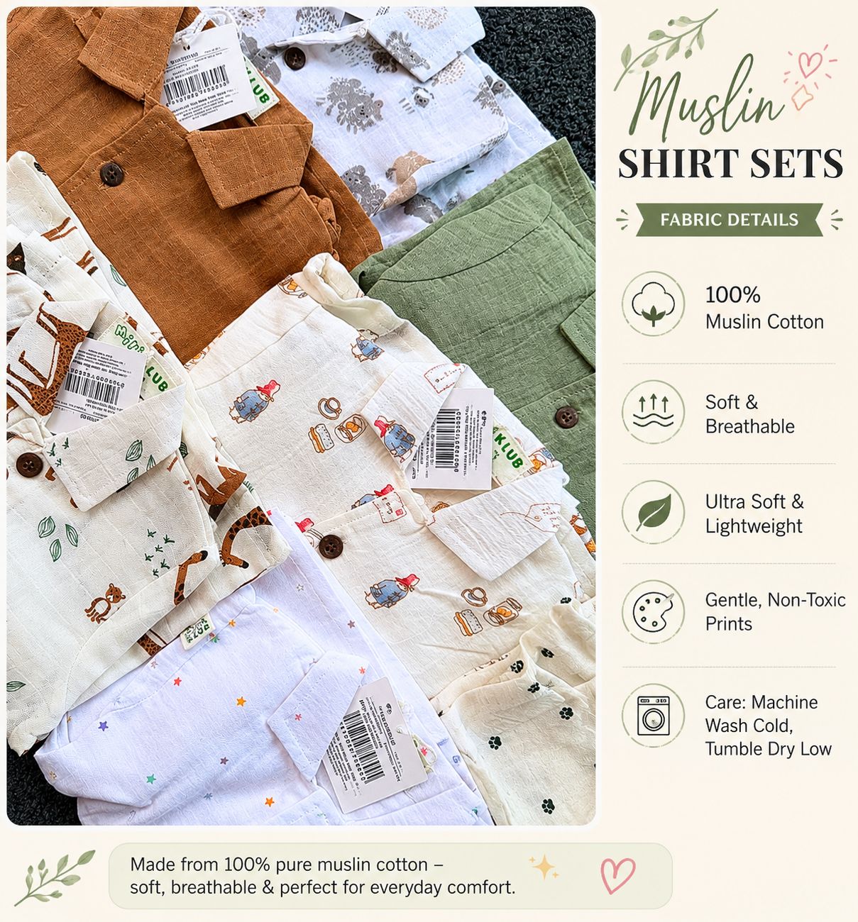 Boys Muslin coord sets| summer boys full pant sets | 6m to 5yrs