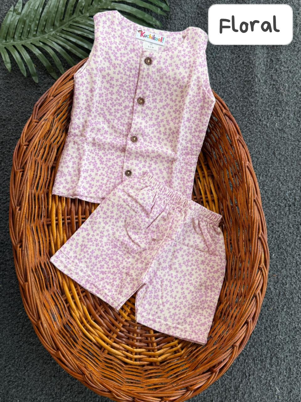 Front Open Sleeveless Muslin Short Sets | 0-1yr