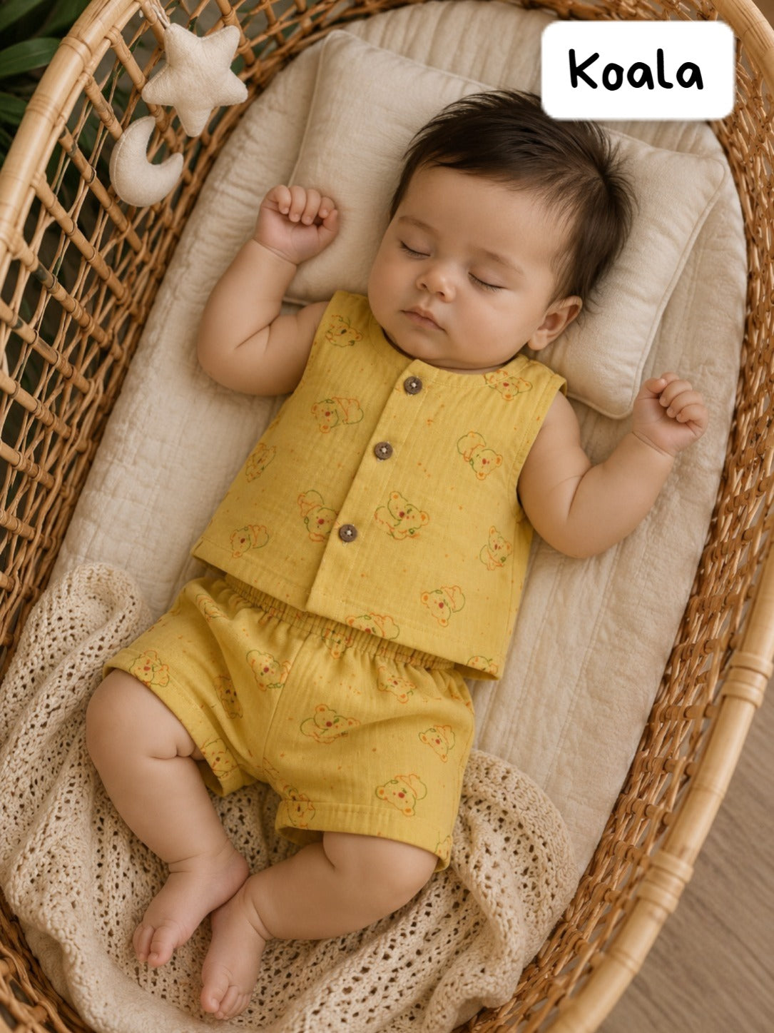 Front Open Sleeveless Muslin Short Sets | 0-1yr
