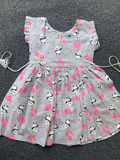 Cotton Frill Sleeve Frocks with Adjustable thread|1 to 9yrs| Panda Frock