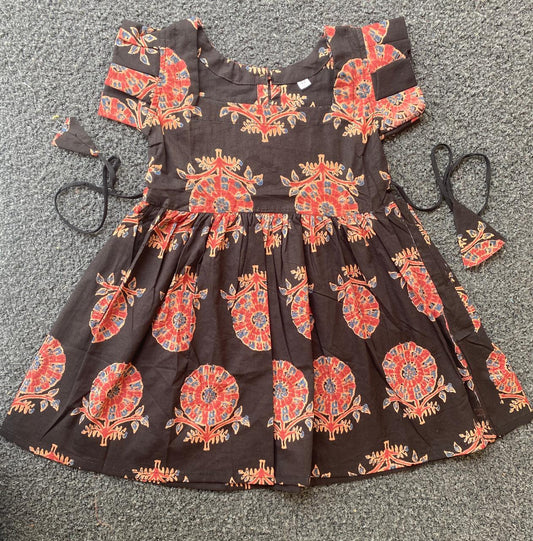 Cotton Frill Sleeve Frocks with Adjustable thread|1 to 9yrs| Black Pattern Frock