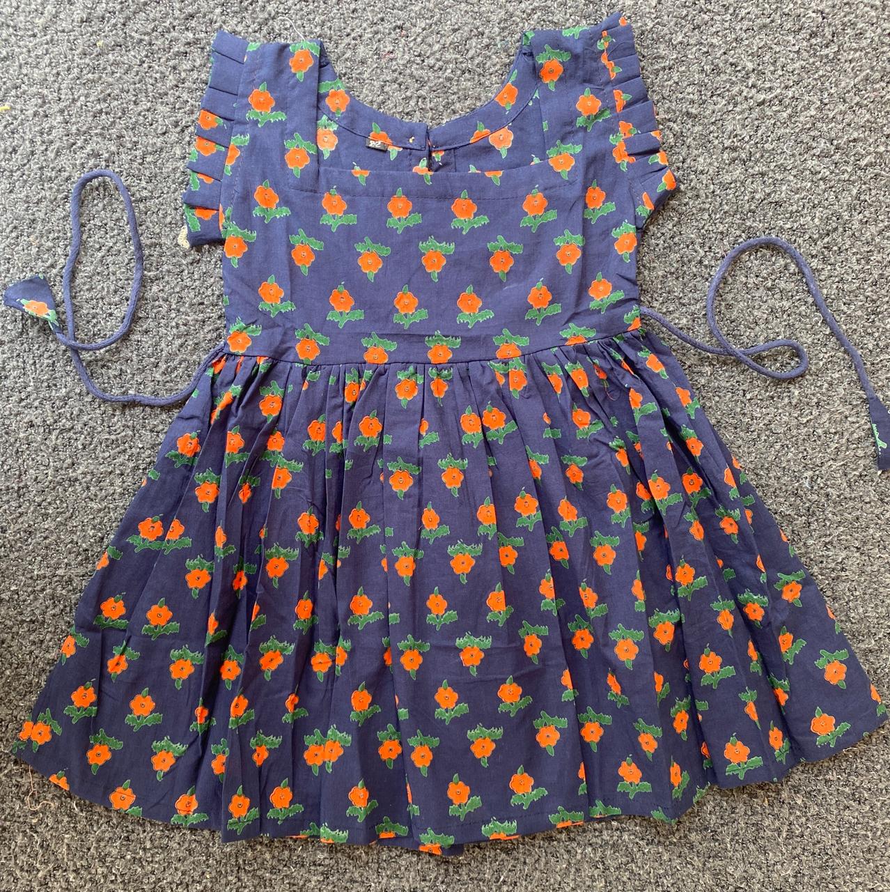 Cotton Frill Sleeve Frocks with Adjustable thread|1 to 9yrs| Orange Flower Bhuti Frock