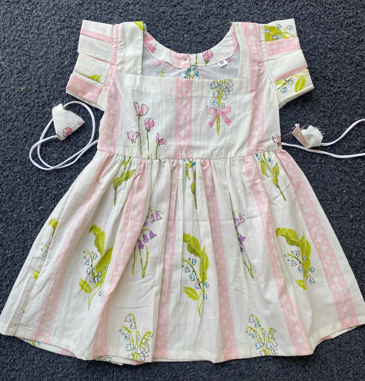 Cotton Frill Sleeve Frocks with Adjustable thread|1 to 9yrs| White garden