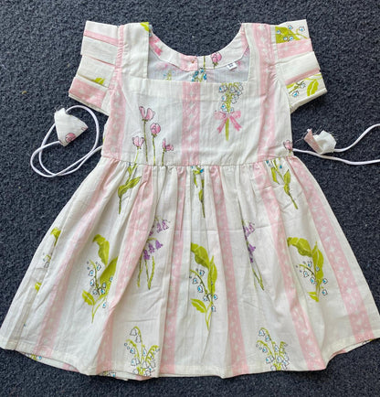 Cotton Frill Sleeve Frocks with Adjustable thread|1 to 9yrs| White garden