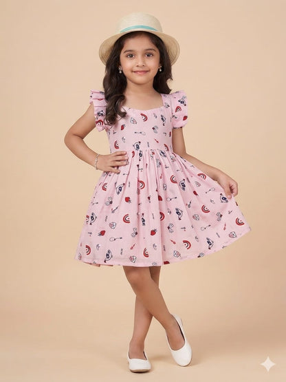 Cotton Frill Sleeve Frocks with Adjustable thread|1 to 9yrs| Pink Doodles Frock