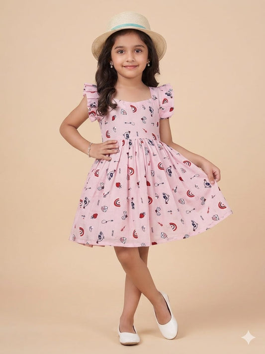 Cotton Frill Sleeve Frocks with Adjustable thread|1 to 9yrs| Pink Doodles Frock