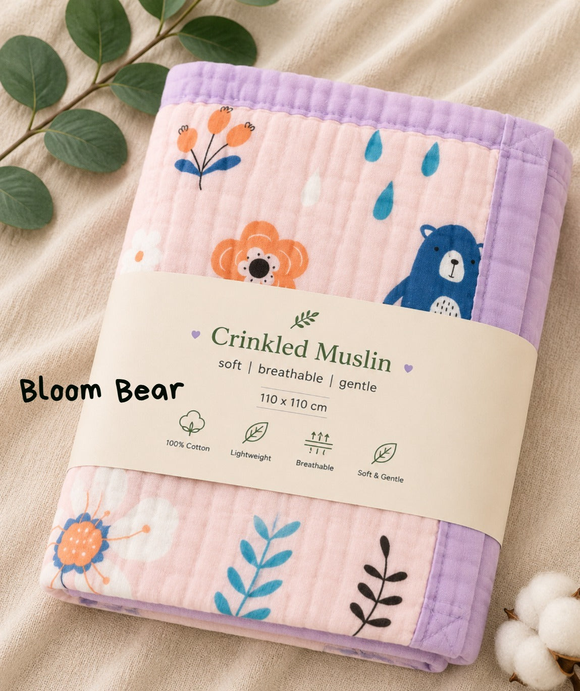 6 Layer Crinkled Muslin blankets | 110*110cms | Premium Muslin