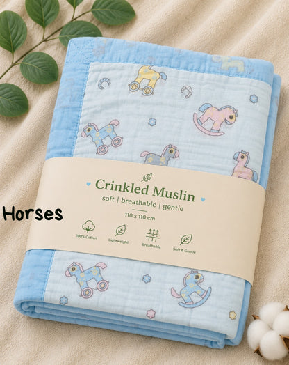 6 Layer Crinkled Muslin blankets | 110*110cms | Premium Muslin