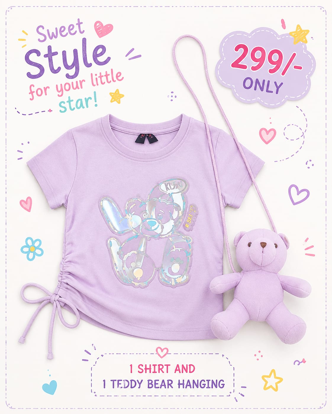 Teddy Buddy T-Shirt |2yrs to 7yrs | Teddy Bear Hanging