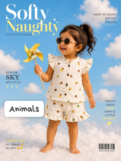 Ruffled Chinese Neck Muslin Sets for 1yr to 3yrs