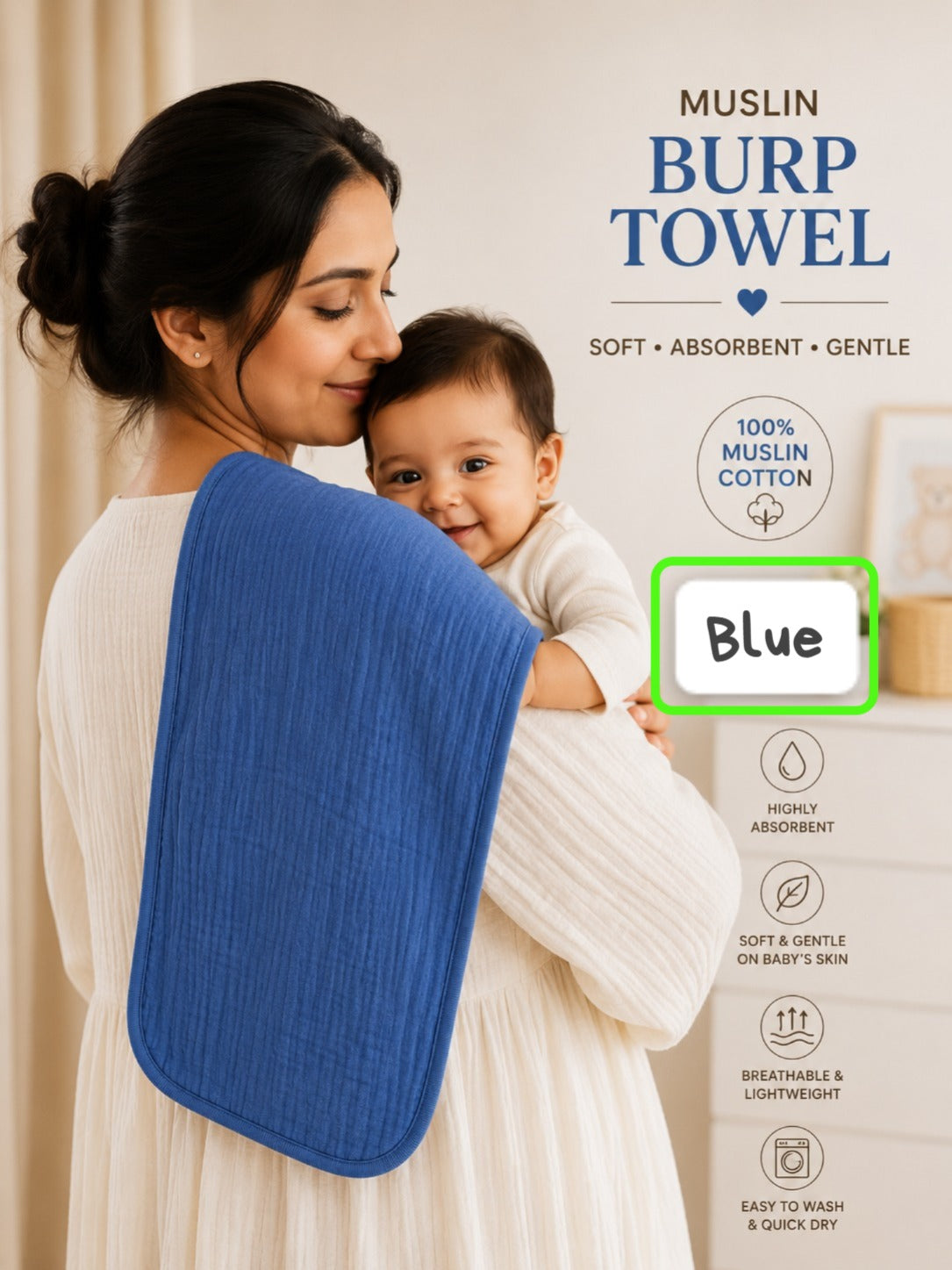 Muslin Pure Burp Towel (0-6 Months)