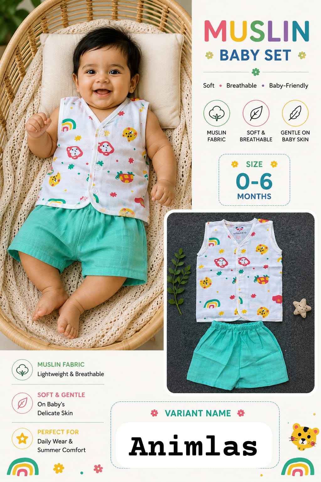 Muslin Baby Set Unisex 0-6m
