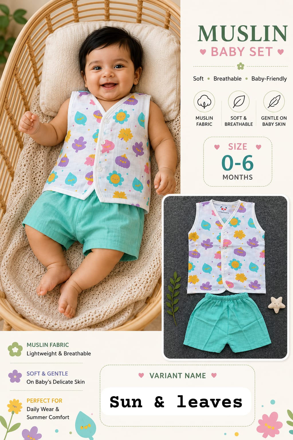 Muslin Baby Set Unisex 0-6m