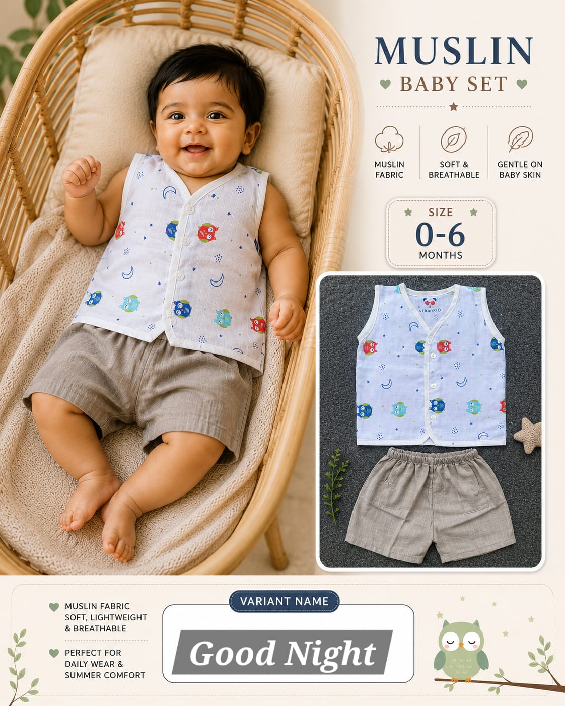 Muslin Baby Set Unisex 0-6m