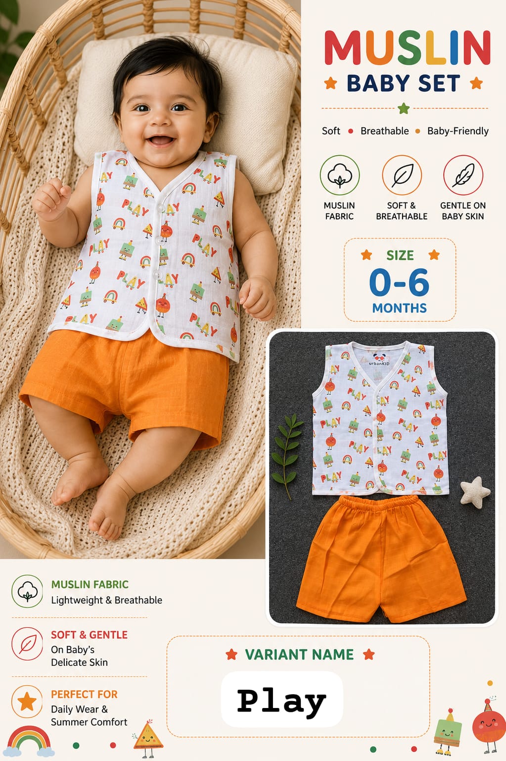 Muslin Baby Set Unisex 0-6m