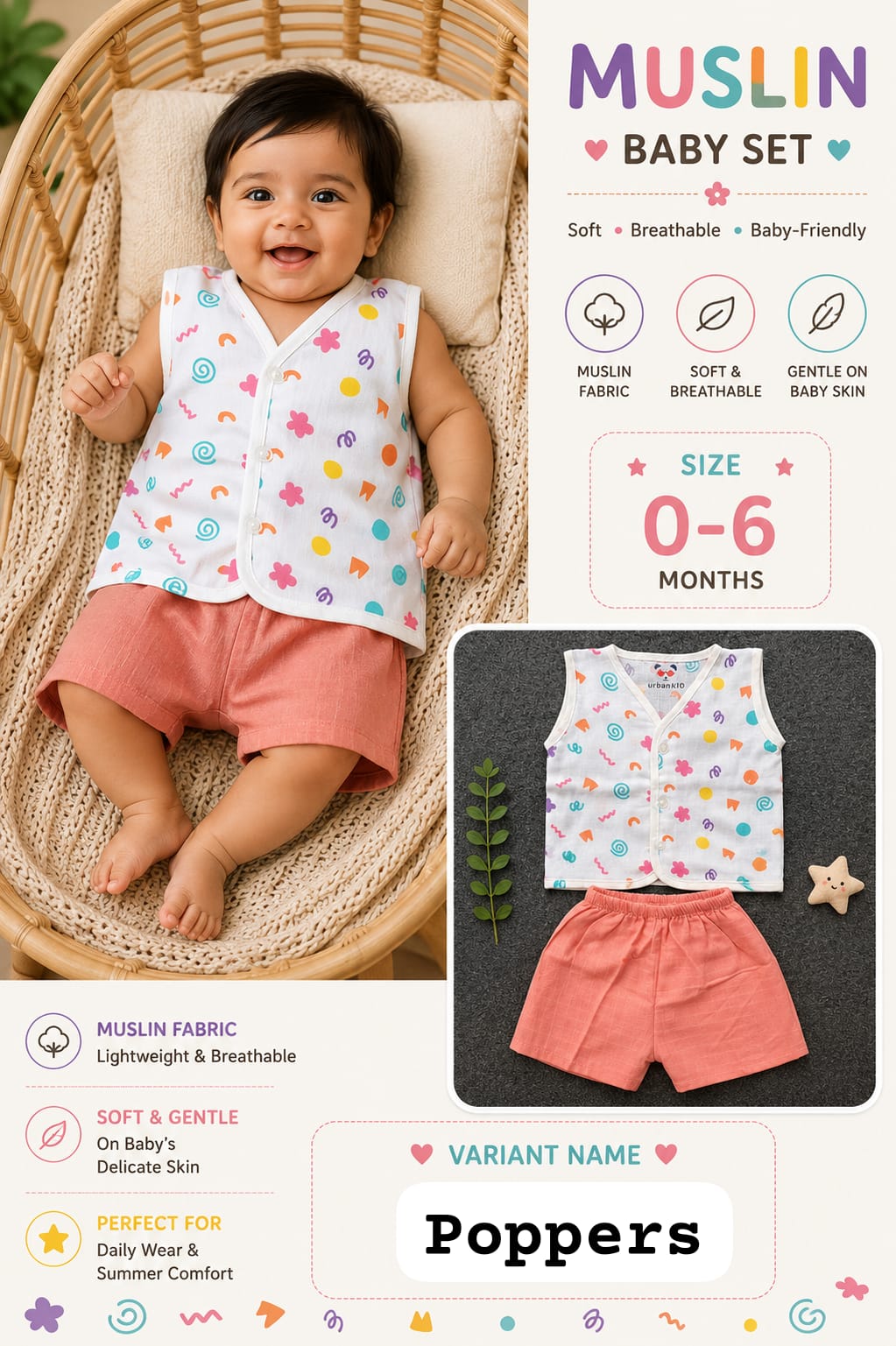 Muslin Baby Set Unisex 0-6m