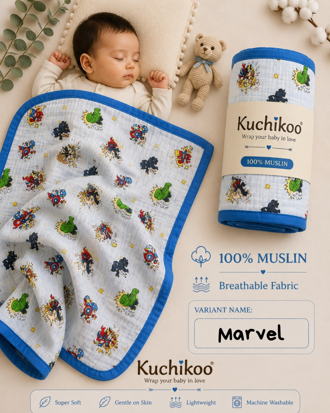 6 Layer Crinkled Muslin blankets | 110*110cms | Premium Muslin