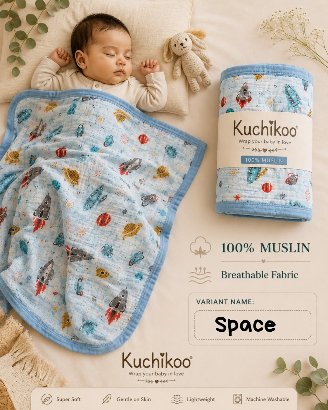 6 Layer Crinkled Muslin blankets | 110*110cms | Premium Muslin