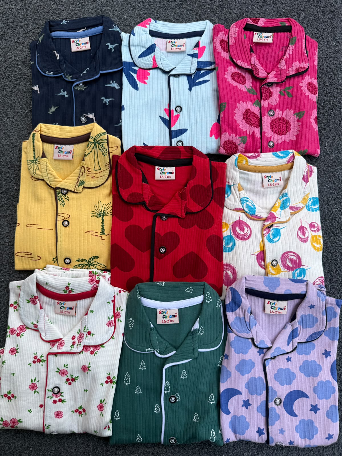 Ribbed Cotton Collar Night Suits | Soft and Cozy | 1y-3yrs