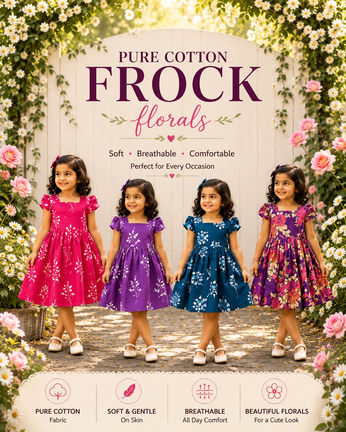 Pure cotton frill sleeve frocks | Jaipuri frocks- Floral Edition| 1-9yrs