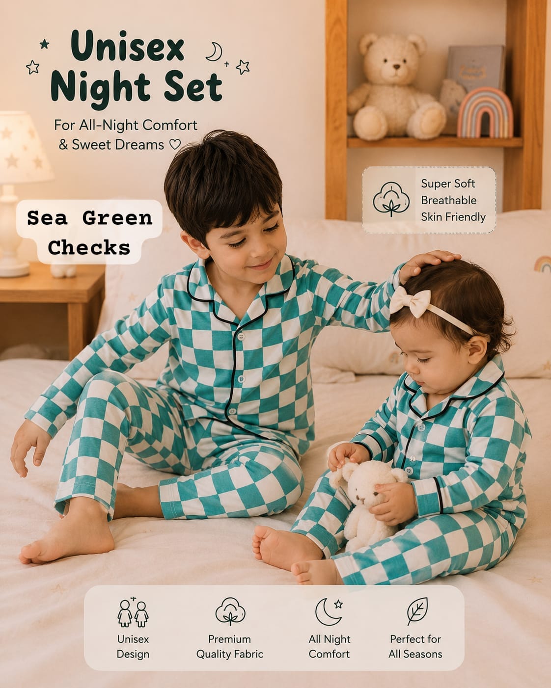 Soft Cotton Collar Night Sets for 6m to 5yrs