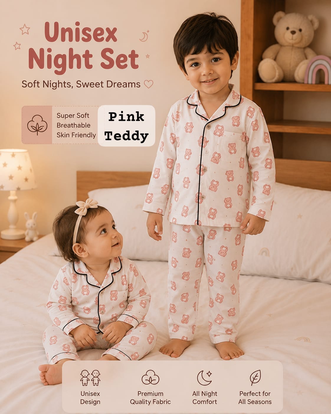 Soft Cotton Collar Night Sets for 6m to 5yrs