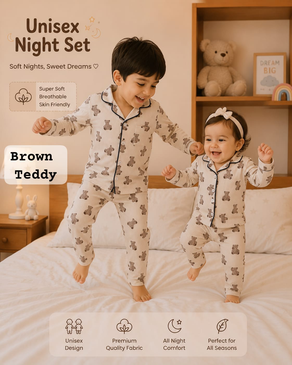 Soft Cotton Collar Night Sets for 6m to 5yrs
