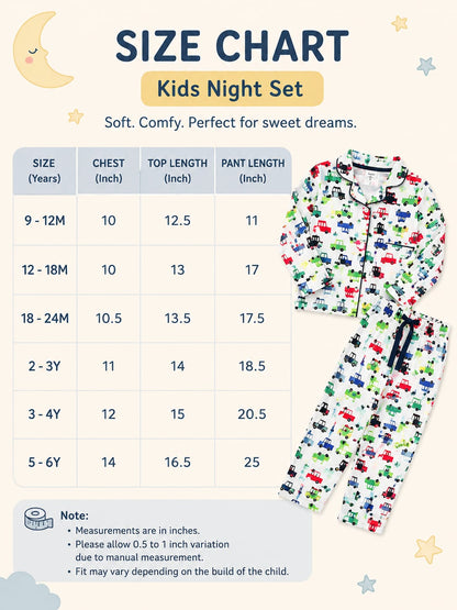 Soft Cotton Collar Night Sets for 6m to 5yrs