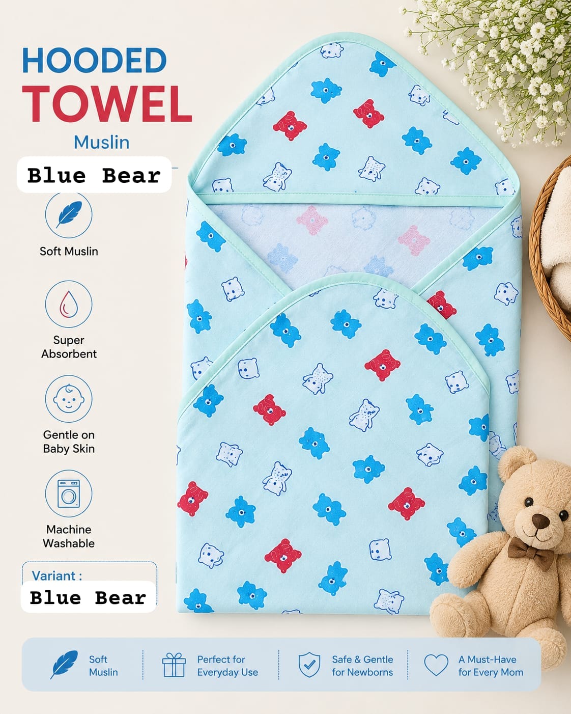Muslin Hooded Towels 30*30 inches