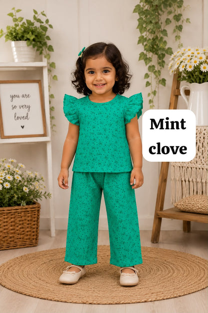 Soft Ribbed Cotton Frill sleeve Pant Sets | 1yr to 4yrs|