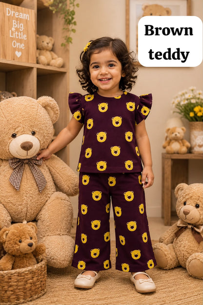 Soft Ribbed Cotton Frill sleeve Pant Sets | 1yr to 4yrs|