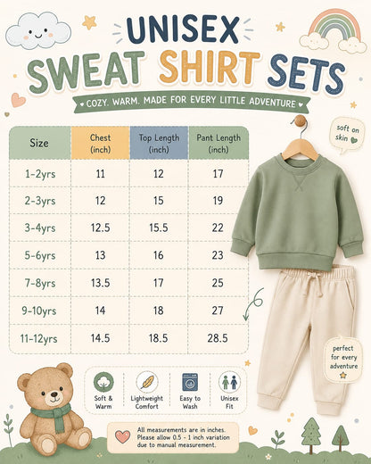 Unisex Sweat Shirts Sets for 1yr to 12yrs | Light Weight Fabric | For Mild Winters