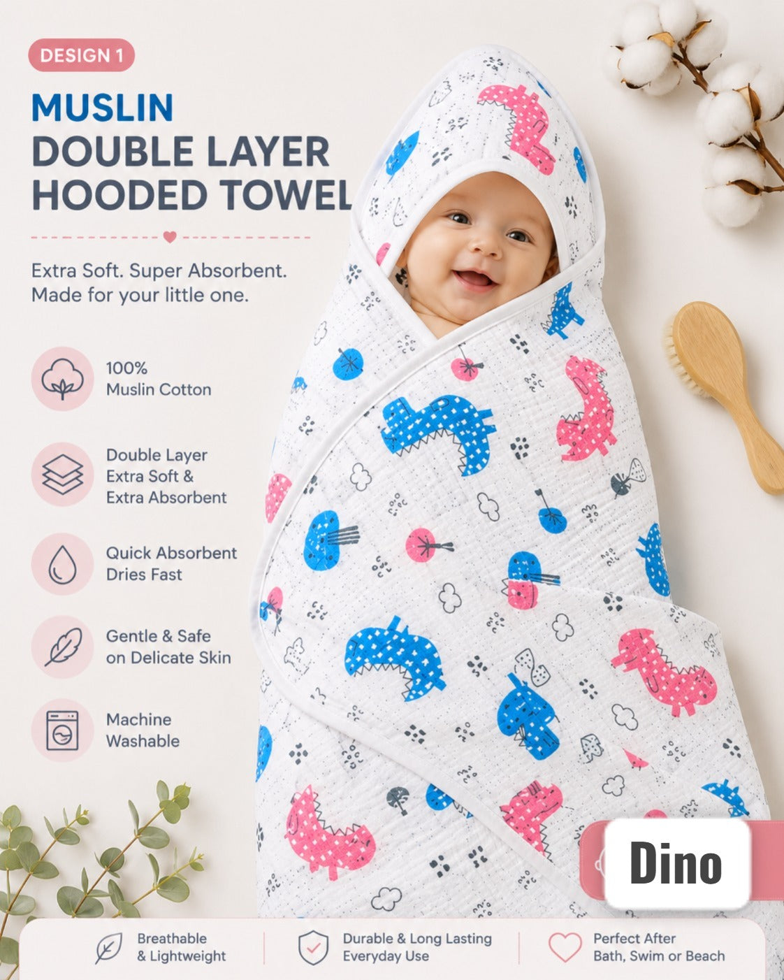 Double Layered Muslin Hooded towels 30*30 inches