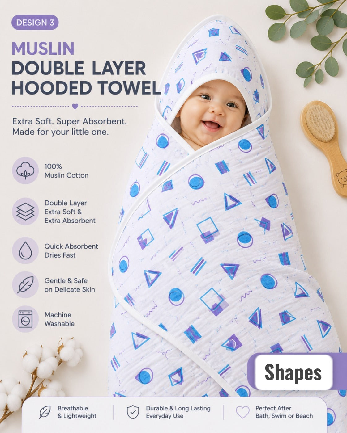 Double Layered Muslin Hooded towels 30*30 inches