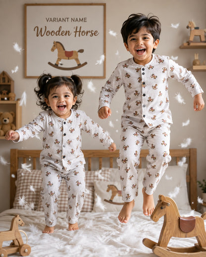 Full Sleeve Unisex Snap Button Night Sets for 1yr to 5yrs | Soft and Cozy Wear