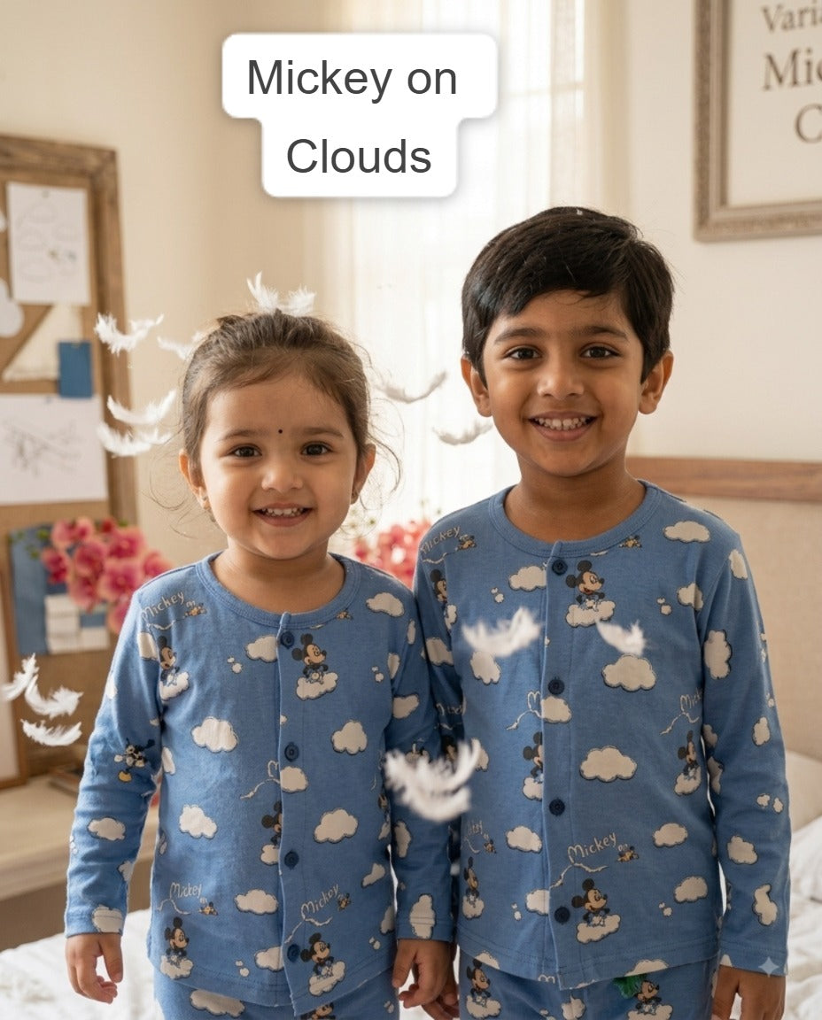 Full Sleeve Unisex Snap Button Night Sets for 1yr to 5yrs | Soft and Cozy Wear