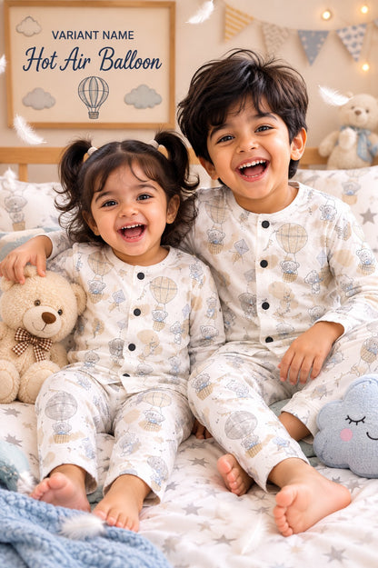 Full Sleeve Unisex Snap Button Night Sets for 1yr to 5yrs | Soft and Cozy Wear