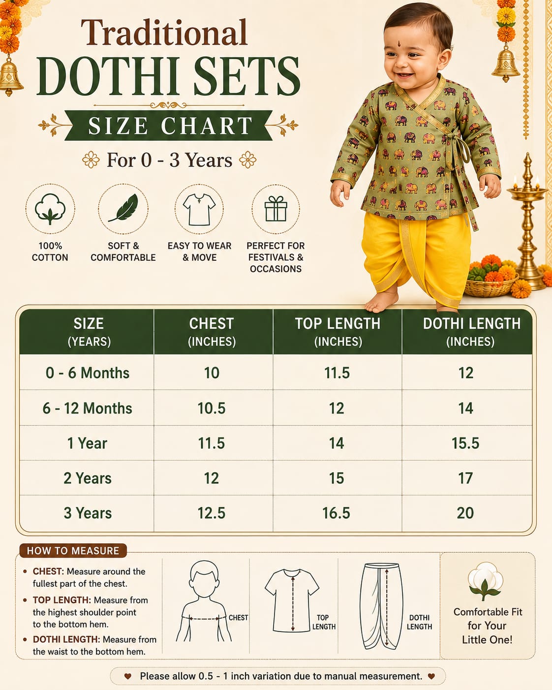 Boys Traditional Dothi Sets for 0-3yrs | Ocassioanl and Festive wear