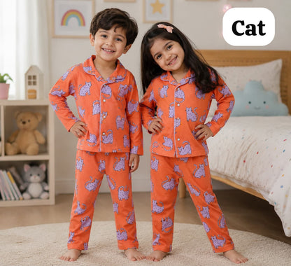 Ribbed Cotton Collar Unisex Night Sets for 18m to 6yrs
