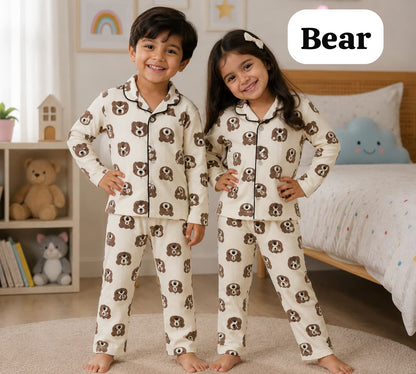 Ribbed Cotton Collar Unisex Night Sets for 18m to 6yrs
