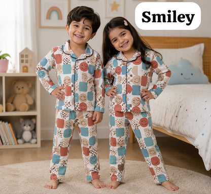 Ribbed Cotton Collar Unisex Night Sets for 18m to 6yrs