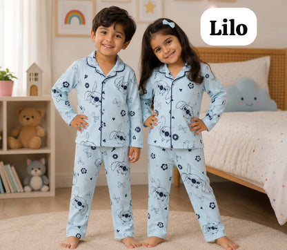 Ribbed Cotton Collar Unisex Night Sets for 18m to 6yrs