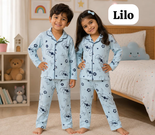 Ribbed Cotton Collar Unisex Night Sets for 18m to 6yrs