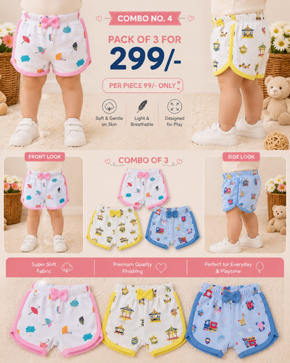 Casual Bow girls Shorts for Babies for 6m to 2yrs | Combo of 3