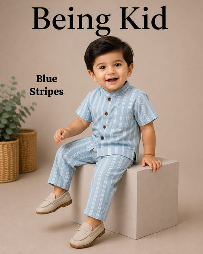 Chinese Collar Muslin Pant Sets for Boys | 6m to 18m
